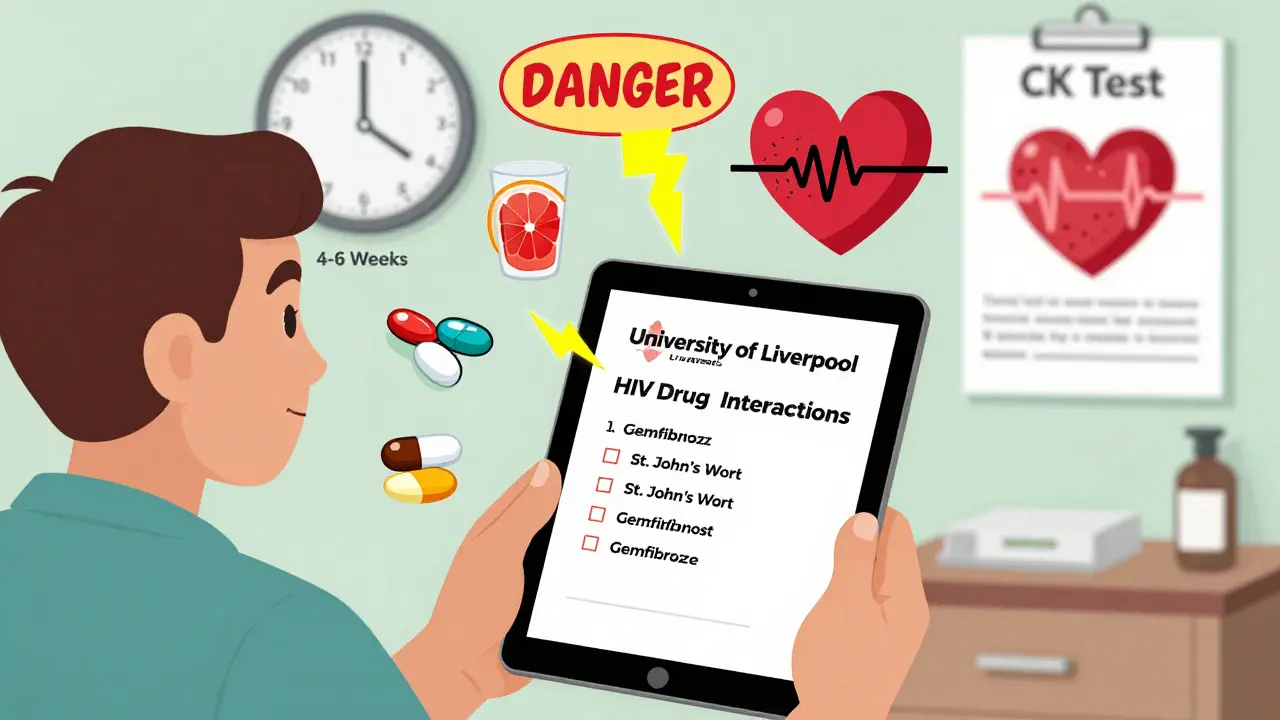 Patient checking drug interactions on tablet, with dangerous substances zapped by lightning bolts.